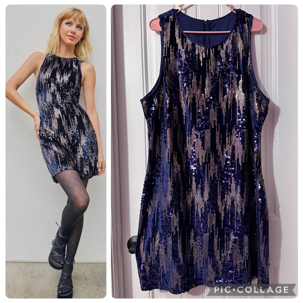 NWT CIDER Navy Blue Bowie Sequin Dress Size 2XL